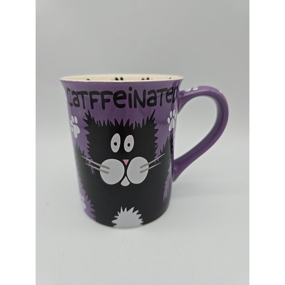 OUR NAME IS MUD CAT "CATFFEINATED / DECATF" CERAMIC MUG  14 OZ